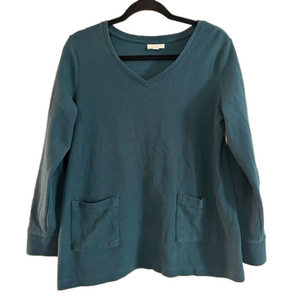 J Jill Textured Patch Pocket Knit Tunic Womens Large Dark Teal Sz Medium